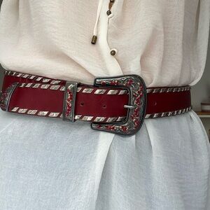 Leatherock red western boho cowgirl festival leather belt